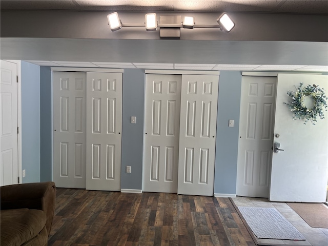 5827 Kings School Rd, Bethel Park, PA 15102 - bedroom with two closets, dark wood finished floors, and baseboards