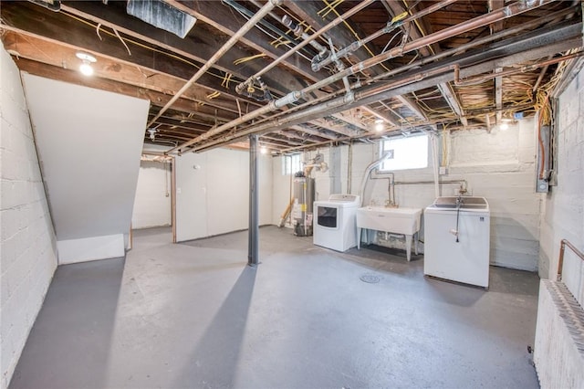 1204 Cambridge St, Natrona Hts/Harrison Twp, PA 15065 - basement with separate washer and dryer, water heater, and a sink