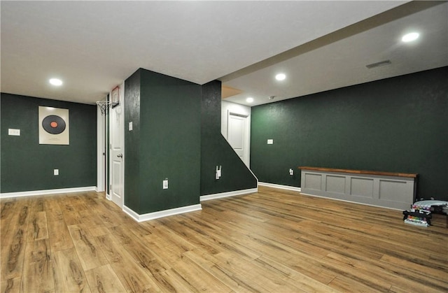 1624 Windsor Rd, North Huntingdon, PA 15642 - basement featuring light wood finished floors, baseboards, recessed lighting, and stairway
