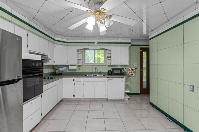 1105 Greentree Rd, Green Tree, PA 15220 - kitchen featuring black appliances, open shelves, a sink, white cabinetry, and ceiling fan