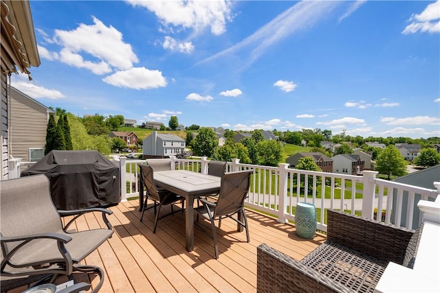 5121 Forest Ridge Dr, South Fayette, PA 15057 - wooden terrace featuring outdoor dining area, a residential view, and area for grilling
