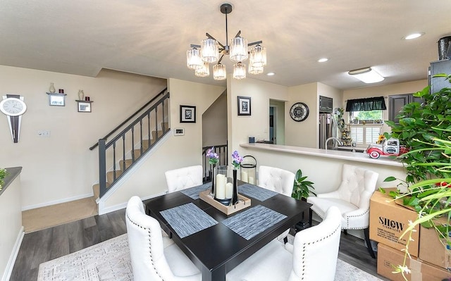 1099 Riverside Dr Unit H, Bridgewater, PA 15009 - dining area with wood finished floors, stairway, a chandelier, baseboards, and recessed lighting