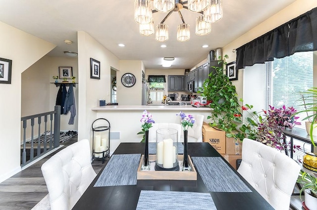 1099 Riverside Dr Unit H, Bridgewater, PA 15009 - dining room featuring a chandelier, wood finished floors, and recessed lighting