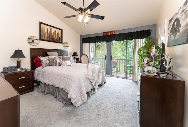 1099 Riverside Dr Unit H, Bridgewater, PA 15009 - bedroom featuring lofted ceiling, light colored carpet, access to exterior, and ceiling fan
