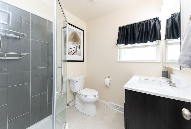 1099 Riverside Dr Unit H, Bridgewater, PA 15009 - full bathroom with vanity, toilet, a shower stall, tile patterned floors, and baseboards