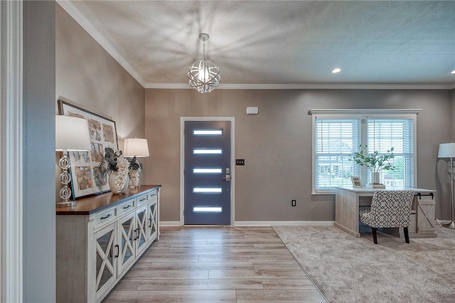 8 Pony Ct, Findlay Twp, PA 15126 - entrance foyer featuring light wood-style flooring, ornamental molding, baseboards, a chandelier, and a textured ceiling