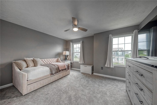 8 Pony Ct, Findlay Twp, PA 15126 - bedroom with baseboards, a textured ceiling, light colored carpet, and a ceiling fan