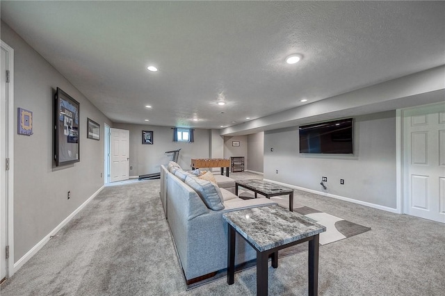 8 Pony Ct, Findlay Twp, PA 15126 - living area featuring light colored carpet, recessed lighting, baseboards, and a textured ceiling