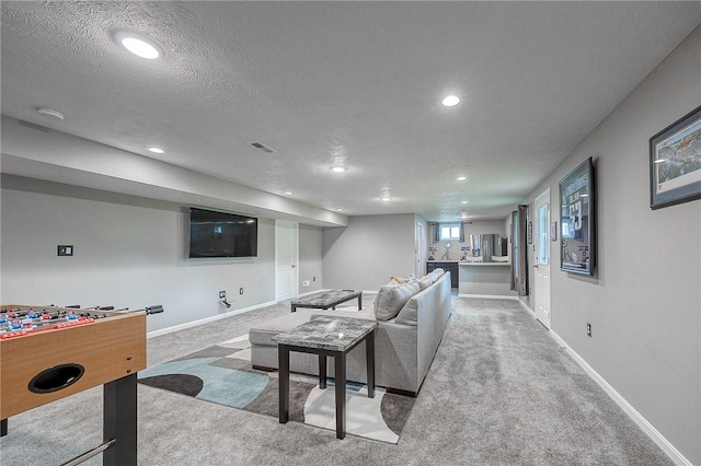 8 Pony Ct, Findlay Twp, PA 15126 - living area featuring carpet, recessed lighting, baseboards, and a textured ceiling