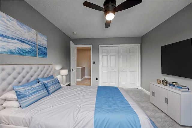8 Pony Ct, Findlay Twp, PA 15126 - bedroom with baseboards, light carpet, a closet, and a ceiling fan