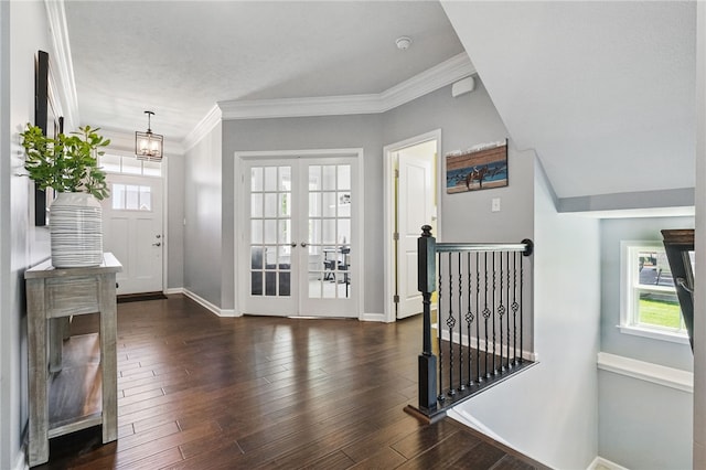1340 Diamond Ct, Upper St Clair, PA 15241 - foyer with baseboards, crown molding, dark wood finished floors, and french doors