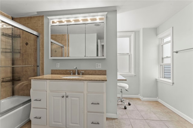 1816 Jane, South Side, PA 15203 - bathroom with vanity, shower / bath combination with glass door, baseboards, and tile patterned floors