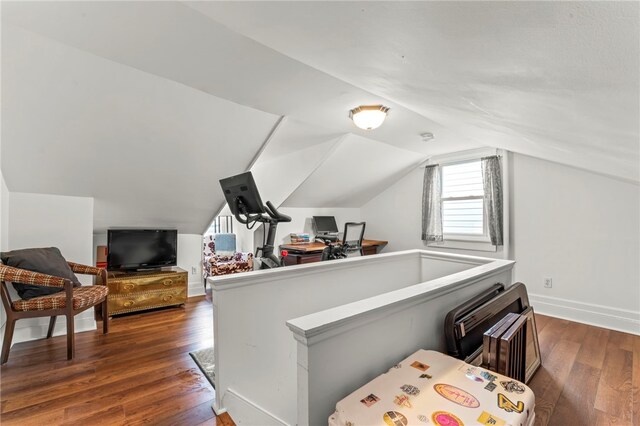 1816 Jane, South Side, PA 15203 - bedroom with dark wood finished floors, vaulted ceiling, and baseboards
