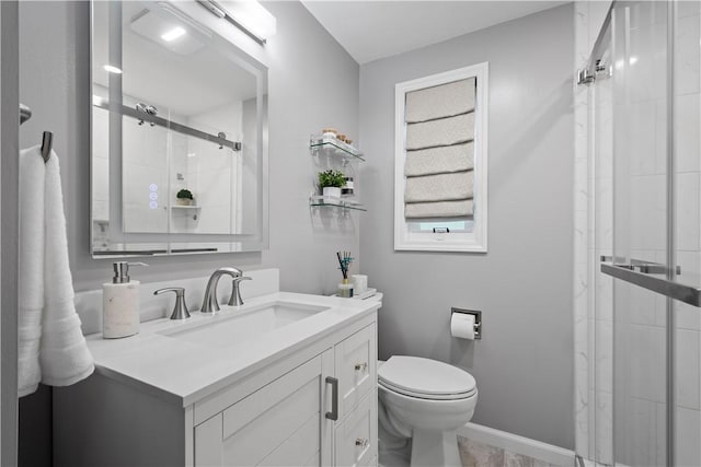 1137 Michael Dr, Baldwin Boro, PA 15227 - bathroom featuring a stall shower, vanity, toilet, and baseboards