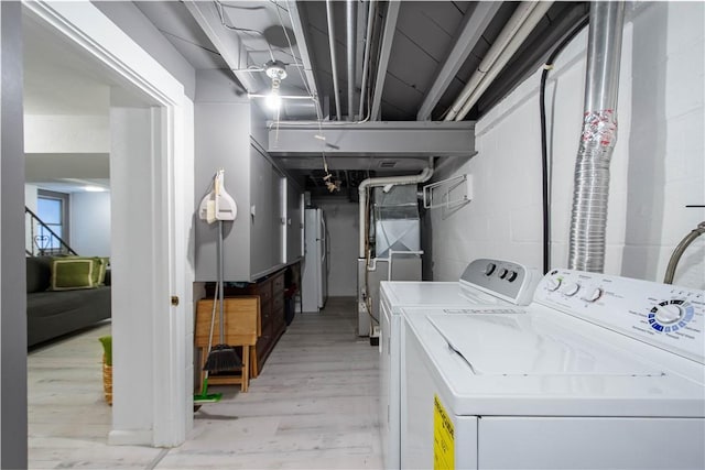1137 Michael Dr, Baldwin Boro, PA 15227 - laundry room with independent washer and dryer, light wood finished floors, and heating unit