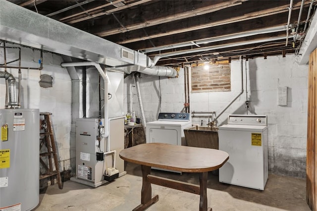 5352 Highgrove Rd, Whitehall, PA 15236 - unfinished basement featuring water heater, independent washer and dryer, and heating unit