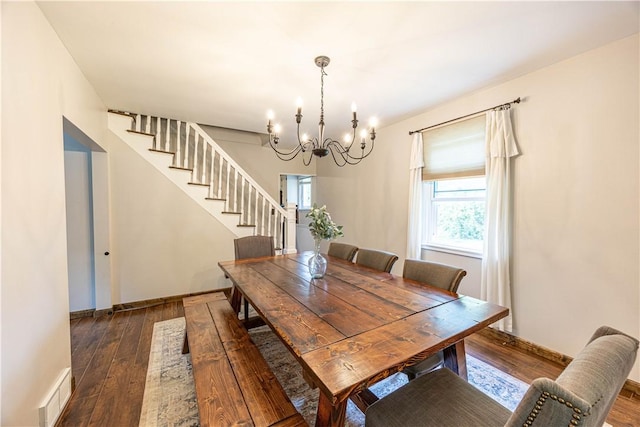 1248 Hyde Park Rd, Allegheny Twp Wml, PA 15656 - dining space featuring a chandelier, stairs, wood finished floors, and baseboards