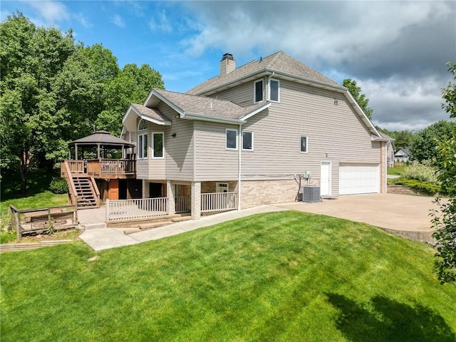 3318 Carriage Cir, Murrysville, PA 15632 - rear view of house featuring a gazebo, driveway, a garage, a chimney, and roof with shingles