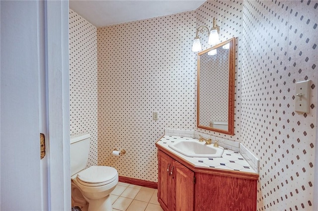 3318 Carriage Cir, Murrysville, PA 15632 - bathroom with vanity, tile patterned floors, toilet, and wallpapered walls