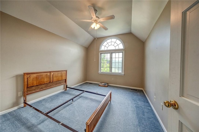3318 Carriage Cir, Murrysville, PA 15632 - unfurnished bedroom featuring vaulted ceiling, carpet flooring, baseboards, and ceiling fan