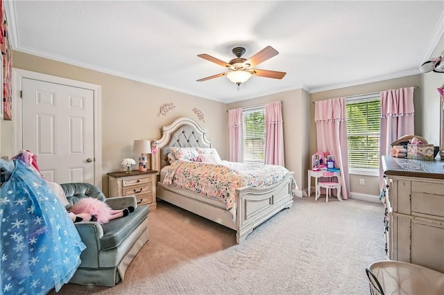2104 Pierce Bluffs Dr, Hermitage, PA 16148 - bedroom with crown molding, light colored carpet, baseboards, and ceiling fan