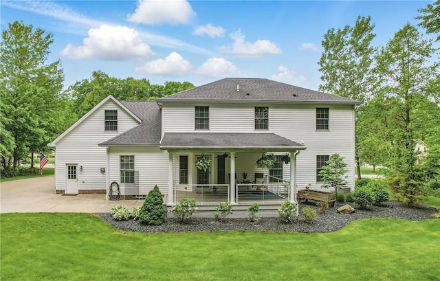2104 Pierce Bluffs Dr, Hermitage, PA 16148 - rear view of house featuring a lawn, a patio, and a shingled roof