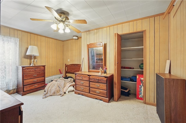 310 Main St, Belle Vernon Fay, PA 15012 - carpeted bedroom with wooden walls and ceiling fan