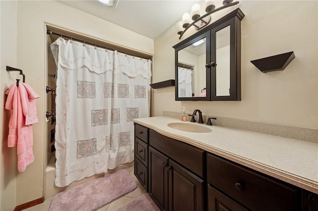 954 Illinois Ave, Braddock Hills, PA 15221 - bathroom featuring vanity, tile patterned floors, and shower / bathtub combination with curtain