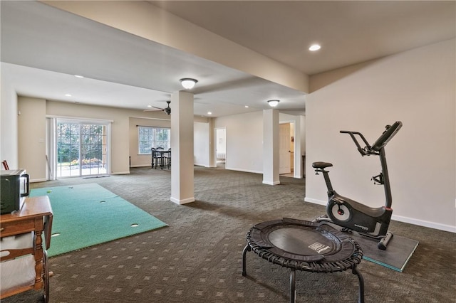 361 Patriot Ln, Economy, PA 15042 - workout room with carpet floors, baseboards, recessed lighting, and a ceiling fan