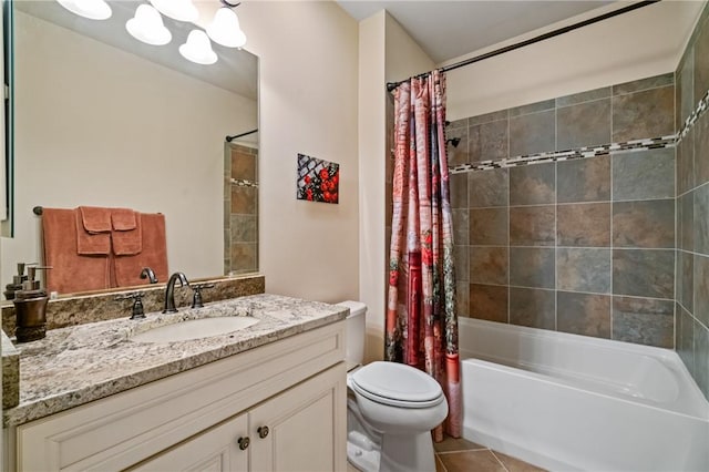 361 Patriot Ln, Economy, PA 15042 - bathroom featuring toilet, vanity, shower / tub combo with curtain, and tile patterned flooring