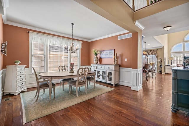 361 Patriot Ln, Economy, PA 15042 - dining area with a chandelier, hardwood / wood-style floors, wainscoting, and ornamental molding