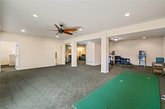 361 Patriot Ln, Economy, PA 15042 - rec room featuring recessed lighting, carpet, a ceiling fan, and baseboards