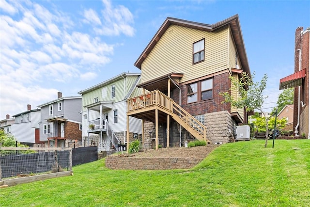 952 Jackman Ave, Avalon, PA 15202 - back of house with stairs, a lawn, brick siding, and a deck