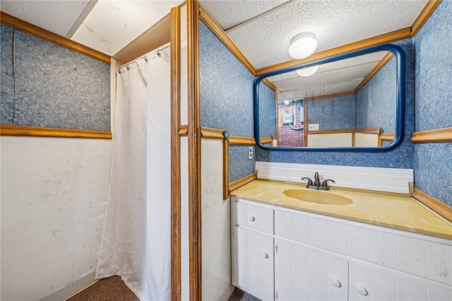 510 Central Ave E, Washington Boro, PA 15301 - bathroom with wallpapered walls, vanity, and curtained shower