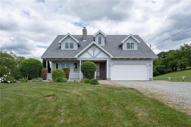 302 Shutt Rd, Hempfield Twp Wml, PA 15601 - cape cod home featuring a chimney, a porch, roof with shingles, driveway, and a front yard