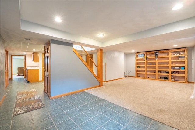 302 Shutt Rd, Hempfield Twp Wml, PA 15601 - finished basement with recessed lighting, baseboards, stairway, carpet floors, and tile patterned flooring