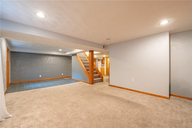 302 Shutt Rd, Hempfield Twp Wml, PA 15601 - finished basement with carpet floors, baseboards, stairway, and recessed lighting