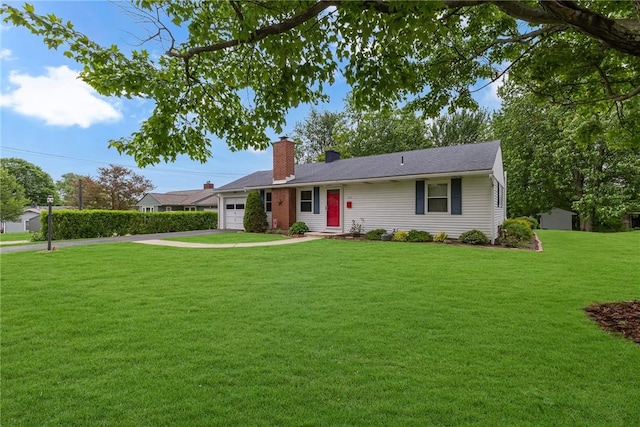 125 Spruce St, Brighton Twp, PA 15009 - ranch-style house featuring a garage, a chimney, a front yard, and driveway