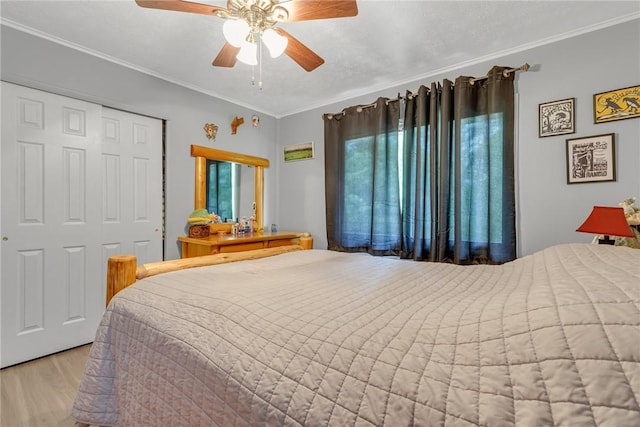 125 Spruce St, Brighton Twp, PA 15009 - bedroom with wood finished floors, crown molding, and ceiling fan