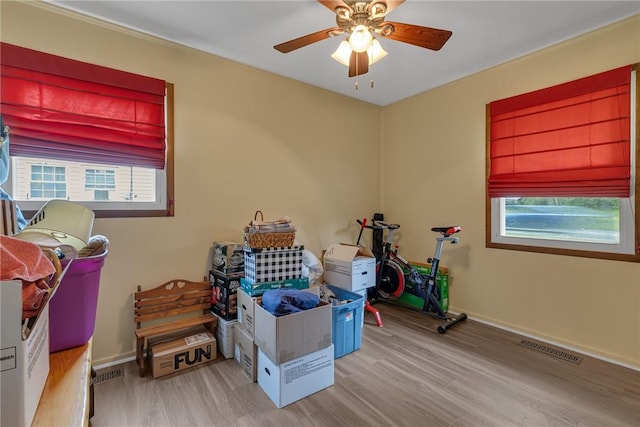 125 Spruce St, Brighton Twp, PA 15009 - misc room with wood finished floors, a ceiling fan, and baseboards