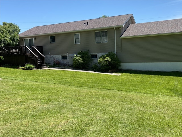 30 Wiggins Ln, South Union Twp, PA 15401 - rear view of house with a lawn, a deck, and a shingled roof