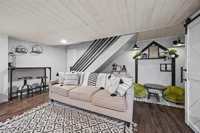 330 Earlwood Rd, Penn Hills, PA 15235 - living area featuring wood finished floors, a barn door, and wooden ceiling