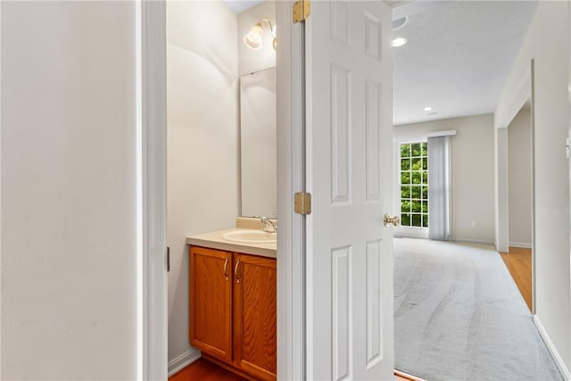 117 Trailside Ct, North Fayette, PA 15108 - bathroom featuring vanity, baseboards, and recessed lighting