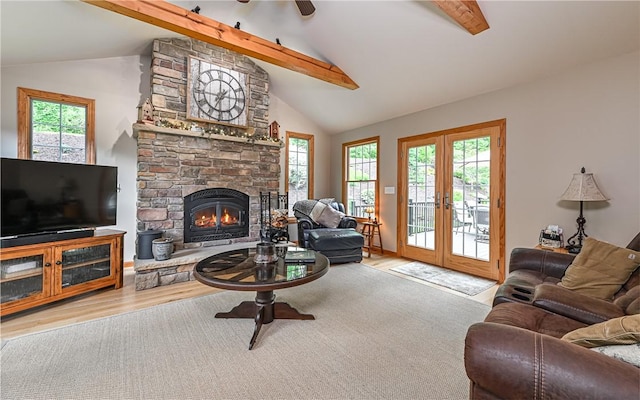 133 Miller Rd, Clinton Twp, PA 16055 - living room featuring wood finished floors, healthy amount of natural light, a fireplace, and french doors