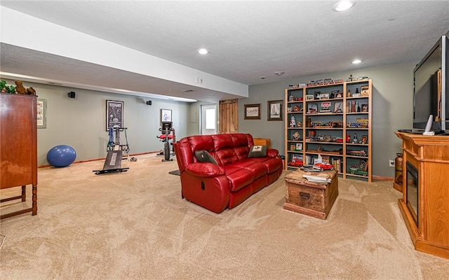 133 Miller Rd, Clinton Twp, PA 16055 - living room with carpet, recessed lighting, baseboards, and a fireplace