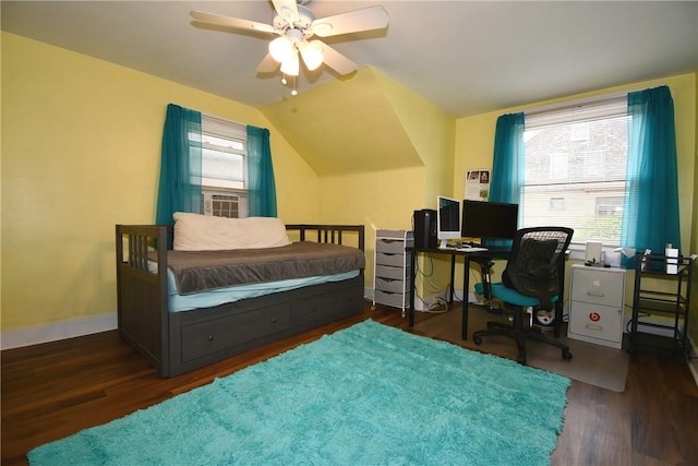 1312 Kelton Ave, Dormont, PA 15216 - bedroom featuring wood finished floors, multiple windows, vaulted ceiling, and a desk