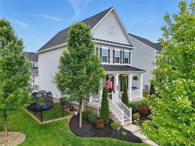 184 Bucktail Dr, Cranberry Twp, PA 16066 - view of front of house featuring a standing seam roof, covered porch, board and batten siding, metal roof, and roof with shingles