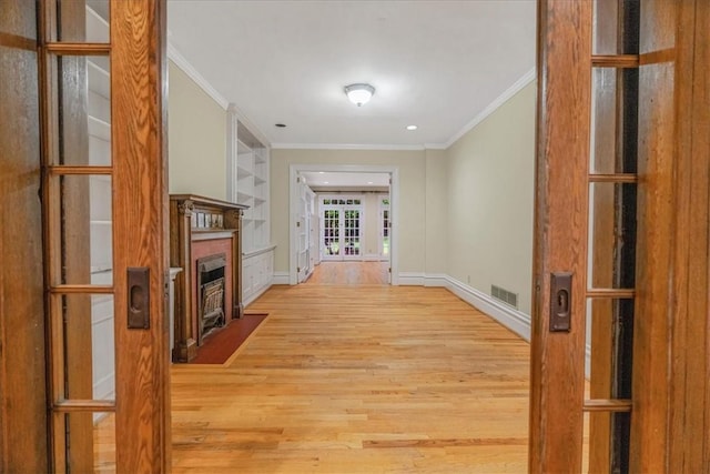 1167 Murray Hill Ave, Squirrel Hill, PA 15217 - corridor featuring ornamental molding, wood finished floors, french doors, baseboards, and recessed lighting