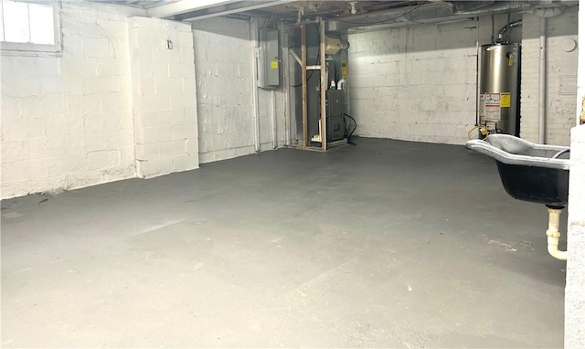 7 Fairview Pl, Union Twp Wsh, PA 15038 - unfinished basement featuring gas water heater, electric panel, and heating unit