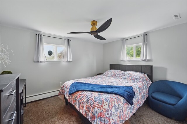 1182 W Laurel Cir, Mount Pleasant Twp, PA 15666 - bedroom featuring baseboard heating, carpet, and ceiling fan